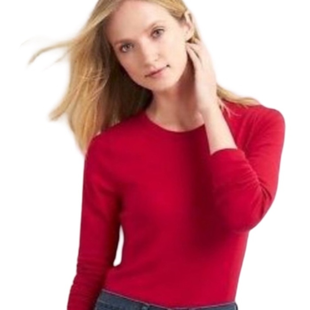 NWT GAP Red Side Snap Closure Crew Neck Long Sleeve Vintage Soft Top
